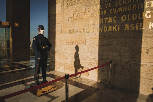 Ankara, Turkey - November 09, 2021: Soldier standing guard at AnÄ±tkabir. Editorial shot in Ankara.