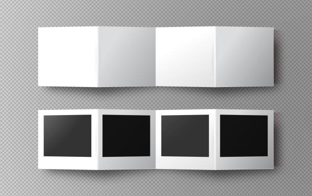 Realistic folded paper strip template on transparent background Realistic folded paper strip template on transparent background. Isolated white brochure mock up set with empty copy space. accordion stock illustrations