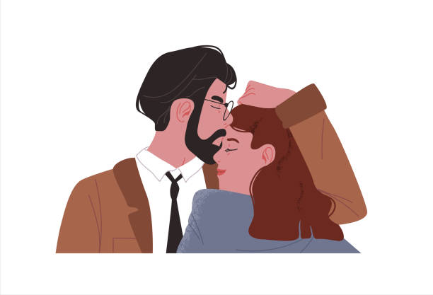 ilustraciones, imágenes clip art, dibujos animados e iconos de stock de adulto joven beso pareja - boyfriend heterosexual couple married activity