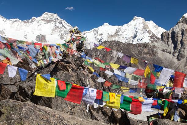 istock Gokyo Ri mount Gyachung Kang prayer flags 1379296530