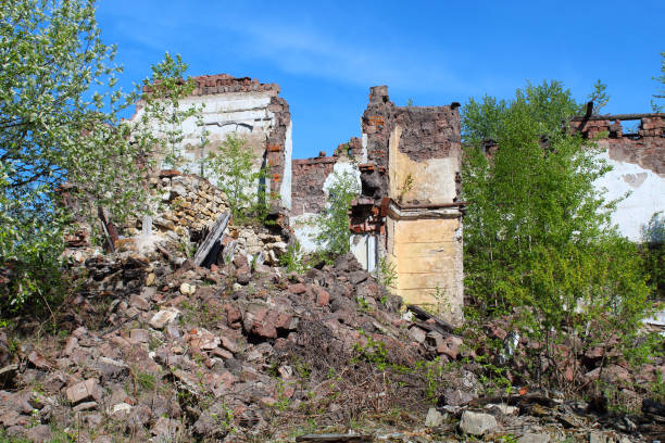 An old ruined abandoned building. Close-up. Background. Scenery.