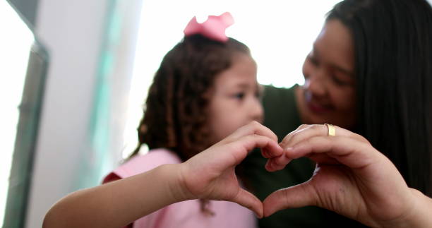 istock Mother and child doing heart symbol sign with hands 1379324122