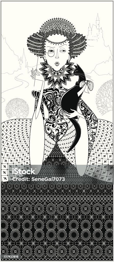 Koronka monochromatyczne queen z czarny Kot - Grafika wektorowa royalty-free (Kobiety)