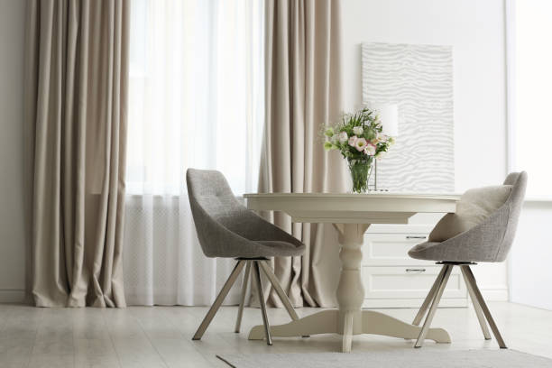 istock Modern living room interior with beautiful curtains on window 1379386917