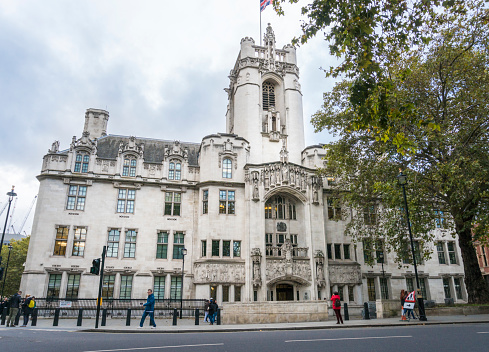 Facade of the Supreme Court in Westminster, London, UK