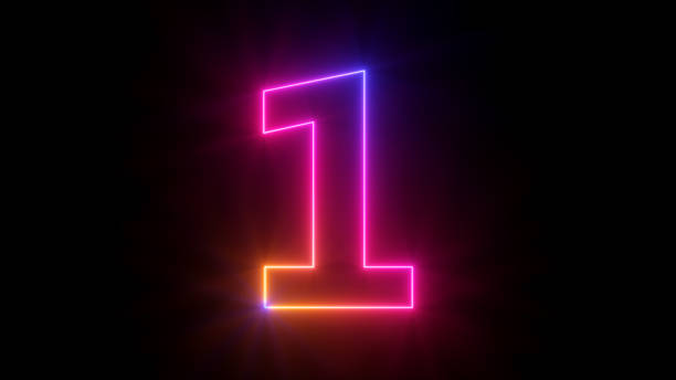 istock 3d render, neon number one glowing with gradient colors, isolated on black background 1379415740