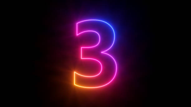 istock 3d render, neon number three glowing with gradient colors, isolated on black background 1379416294