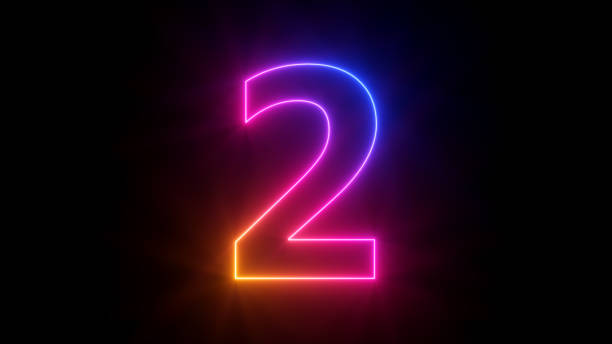 istock 3d render, neon number two glowing with gradient colors, isolated on black background 1379416303