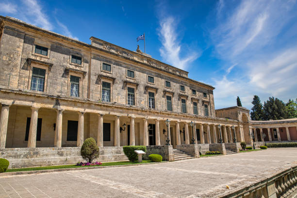 Corfu Museum of Asian Art, Greece. Kerkyra, Corfu, Greece - July 31, 2021: Corfu Museum of Asian Art facade, Greece. It was built as palace in 1824, as unification parlament of Ionian islands. corfu holiday palace stock pictures, royalty-free photos & images