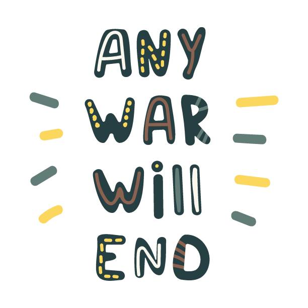 ilustraciones, imágenes clip art, dibujos animados e iconos de stock de la inspiradora frase "cualquier guerra terminará". - war globe symbols of peace weapon