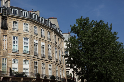 Architectural detail of haussman style in Paris, France