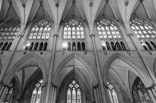 York.Yorkshire.United Kingdom.February 14th 2022.View of the inside of York Minster cathedral in Yorkshire