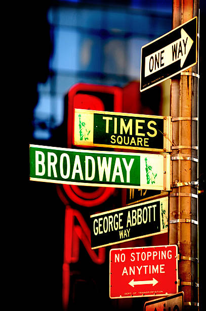 New York Sign Post New York Sign Post theatre district stock pictures, royalty-free photos & images