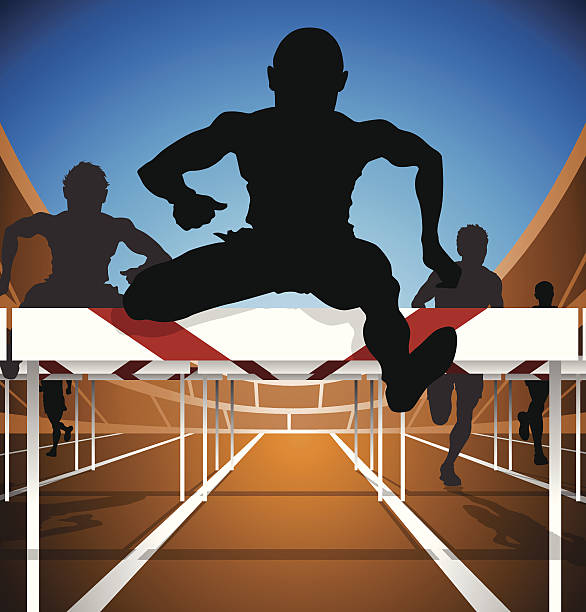 ilustrações, clipart, desenhos animados e ícones de obstáculo de corrida - hurdling hurdle vector silhouette