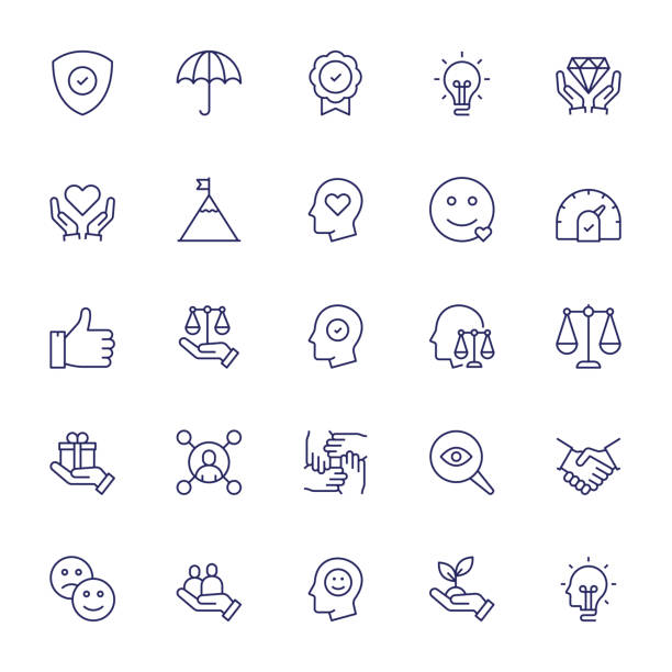 Core Values Editable Stroke Line Icons Core Values Vector Style Editable Stroke Line Icons commits stock illustrations