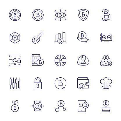 Cryptocurrency Vector Style Editable Stroke Line Icons