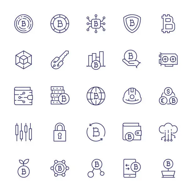 Vector illustration of Cryptocurrency Editable Stroke Line Icons