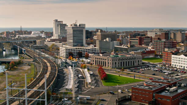istock Downtown Bridgeport, Connecticut - Aerial Shot 1379543051