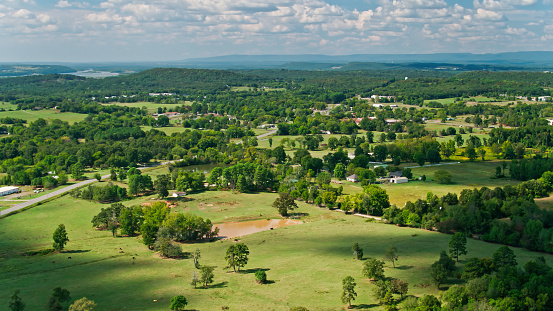 Aerial view of countryside around Knoxville, Arkansas