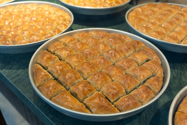 istock Baklava dessert with pistachios in tray. 1379556365