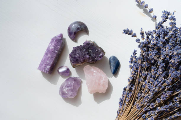 istock Healing crystals on brown background 1379561622