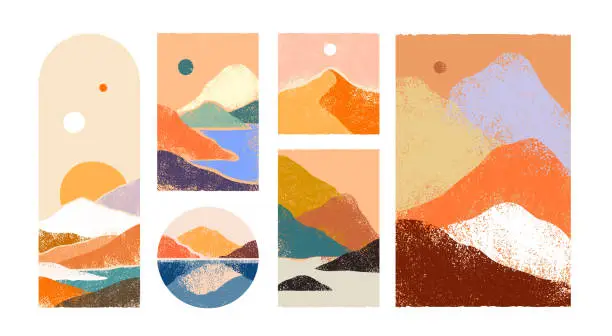 Vector illustration of Big set of abstract mountain landscape collection