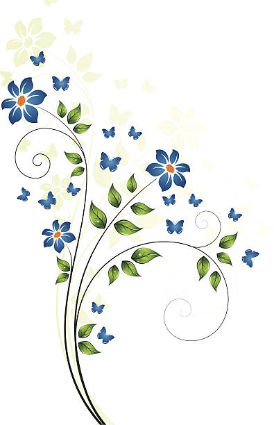 magic flower with butterflies vector art illustration