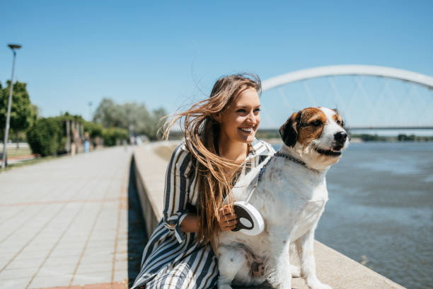 istock Beautiful young woman with adopted dog 1379583497