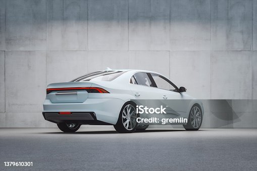 istock Generic modern car in front of concrete wall 1379610301