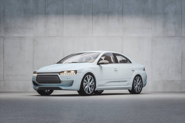 istock Generic modern car in front of concrete wall 1379611333