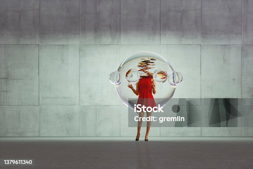 istock Person trapped in glass bubble 1379611340