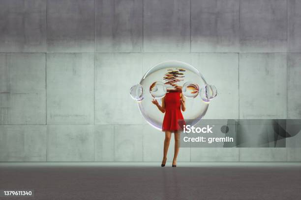 Person Trapped In Glass Bubble Stock Photo - Download Image Now - Breaking, Bubble, Women