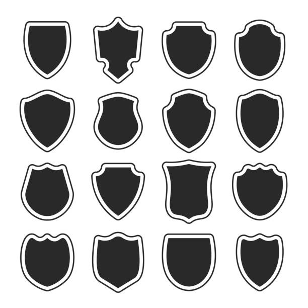 警察のシールド形状。紋章は空白のエンブレムをシールドします。セキュリティブラックのベクトルラベル。 - black border flag shield coat of arms点のイラスト素材／クリップアート素材／マンガ素材／アイコン素材