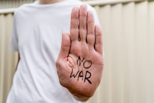 istock No war message written on hand. Russian Ukraine war conflict confrontation protest. Anti war manifestation 1379680222