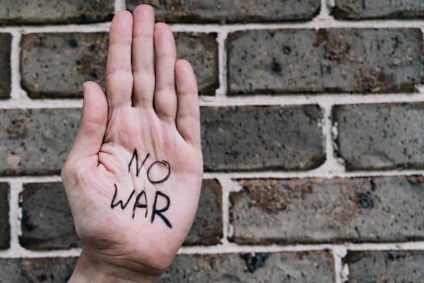 istock No war message written on hand. Russian Ukraine war conflict confrontation protest. Anti war manifestation 1379683258