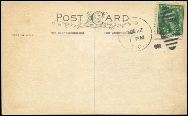 postal vintage en blanco enviada desde estados unidos en la década de 1920, un muy buen fondo histórico del servicio postal. - 1920s style postcard old paper fotografías e imágenes de stock