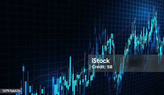 istock Stock market graph chart and moving average on black background. Vector illustration. 1379766524