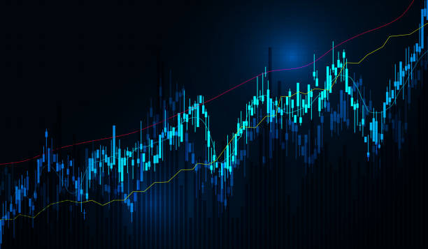 Stock market graph chart and moving average on black background. Vector illustration. Stock market graph chart and moving average on black background. Vector illustration. stock market and exchange stock illustrations