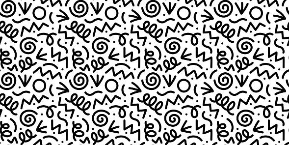 Fun black line doodle seamless pattern