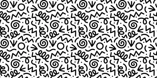 Vector illustration of Fun black line doodle seamless pattern