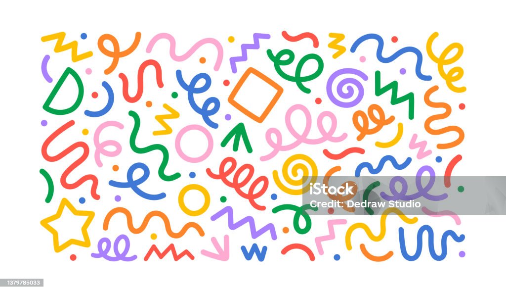 Fun colorful line doodle shape set - Royaltyfri Konfetti vektorgrafik