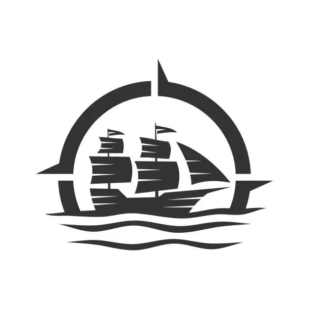 Vector illustration of boat ship yacht compass logo Icon Illustration Brand Identity