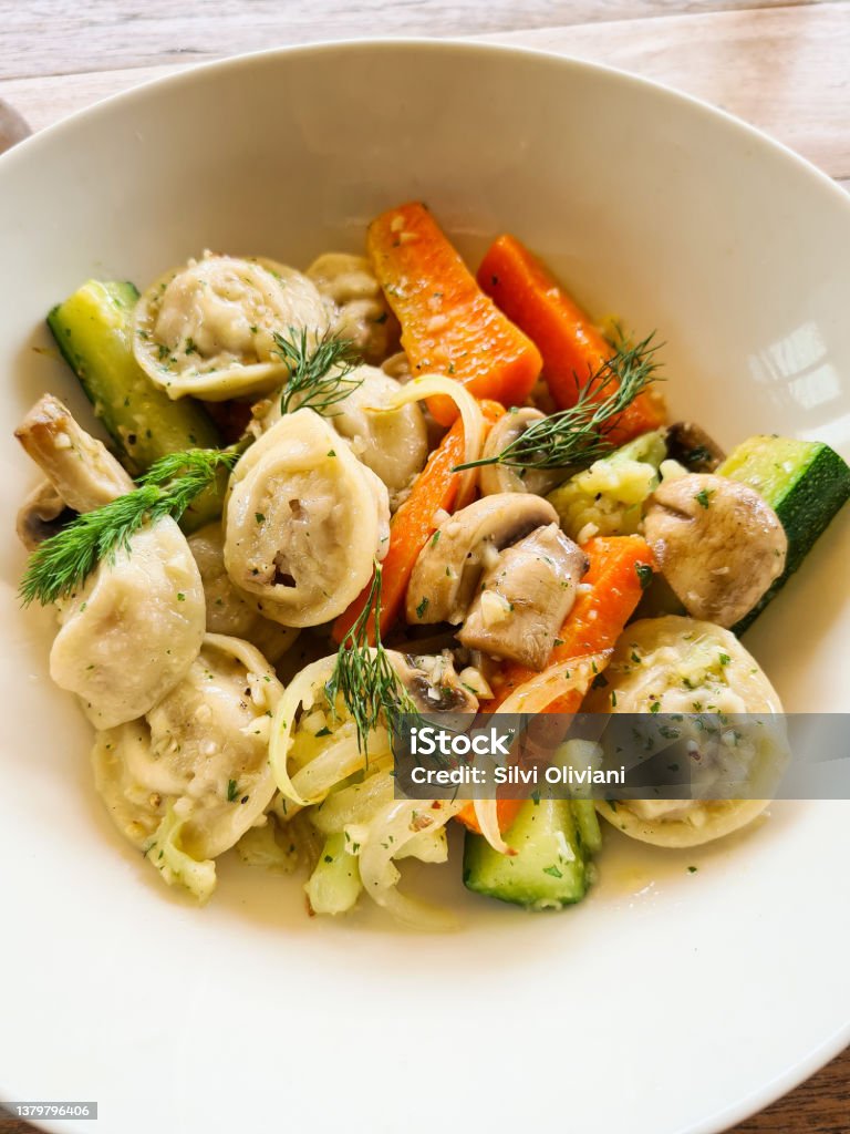 Dumplings Dumplings with vegetables Broccoli Stock Photo