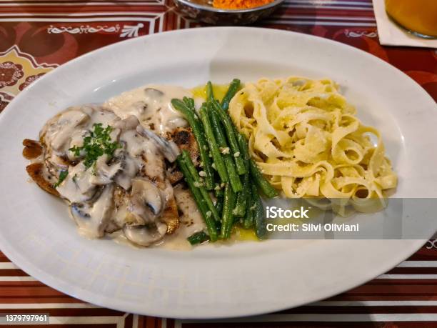 Chicken Mushrooms Stock Photo - Download Image Now - Asparagus, Baked, Chicken Breast
