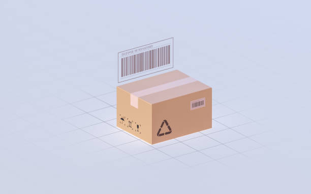 karton und barcode, wareninspektion und transport, 3d-rendering. - china business industry bar code stock-fotos und bilder