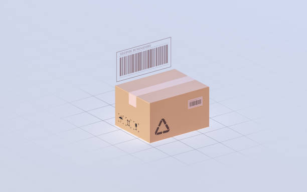 carton and bar code, commodity inspection and transportation, 3d rendering. - china business industry bar code imagens e fotografias de stock