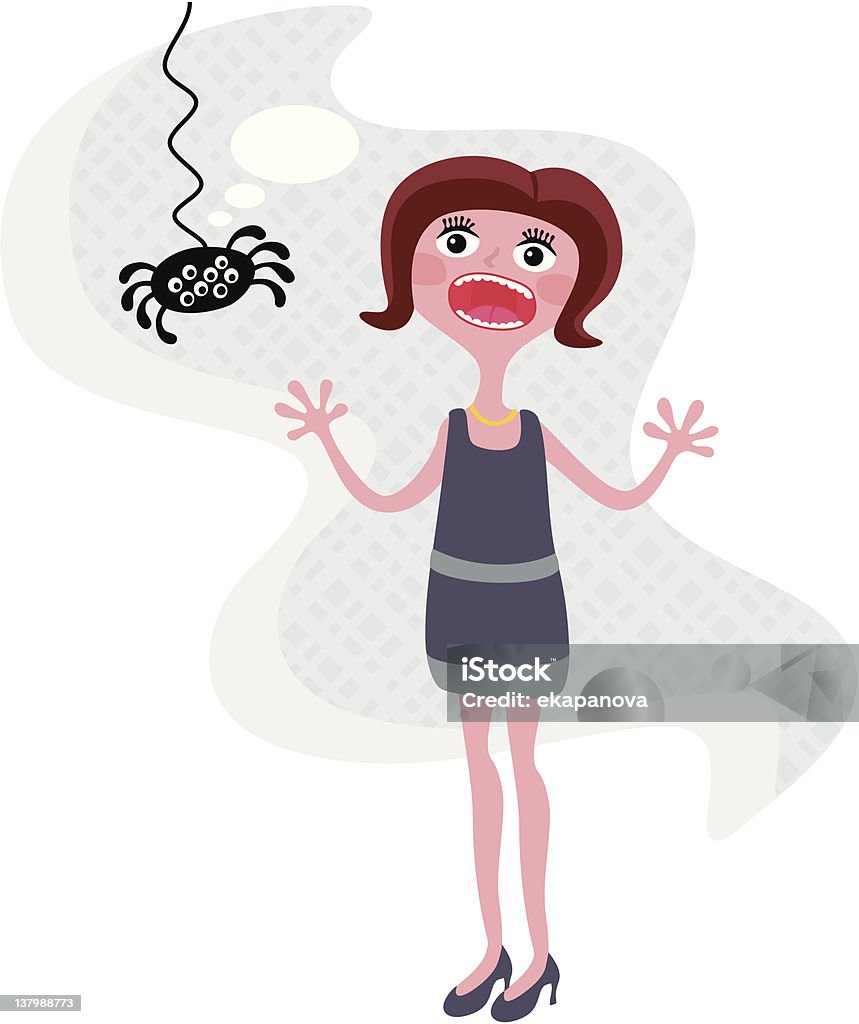 Terrible spider and the shouting girl. Terrible spider and the shouting girl with long legs. Spider stock vector