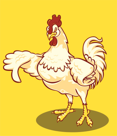 Illustration of a rooster giving or showing thumbs down sign.