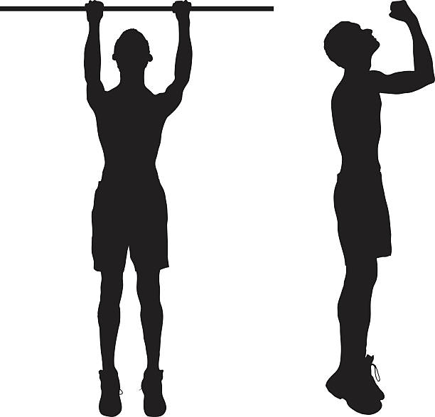 упражнение: человек делает подтягивания - sport exercising silhouette chin ups stock illustrations