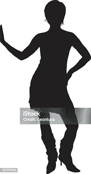 Mulher Com A Mão Contra Algo Em Repouso - Arte vetorial de stock e mais imagens de Adulto - Adulto, Bota, Cabelo Humano